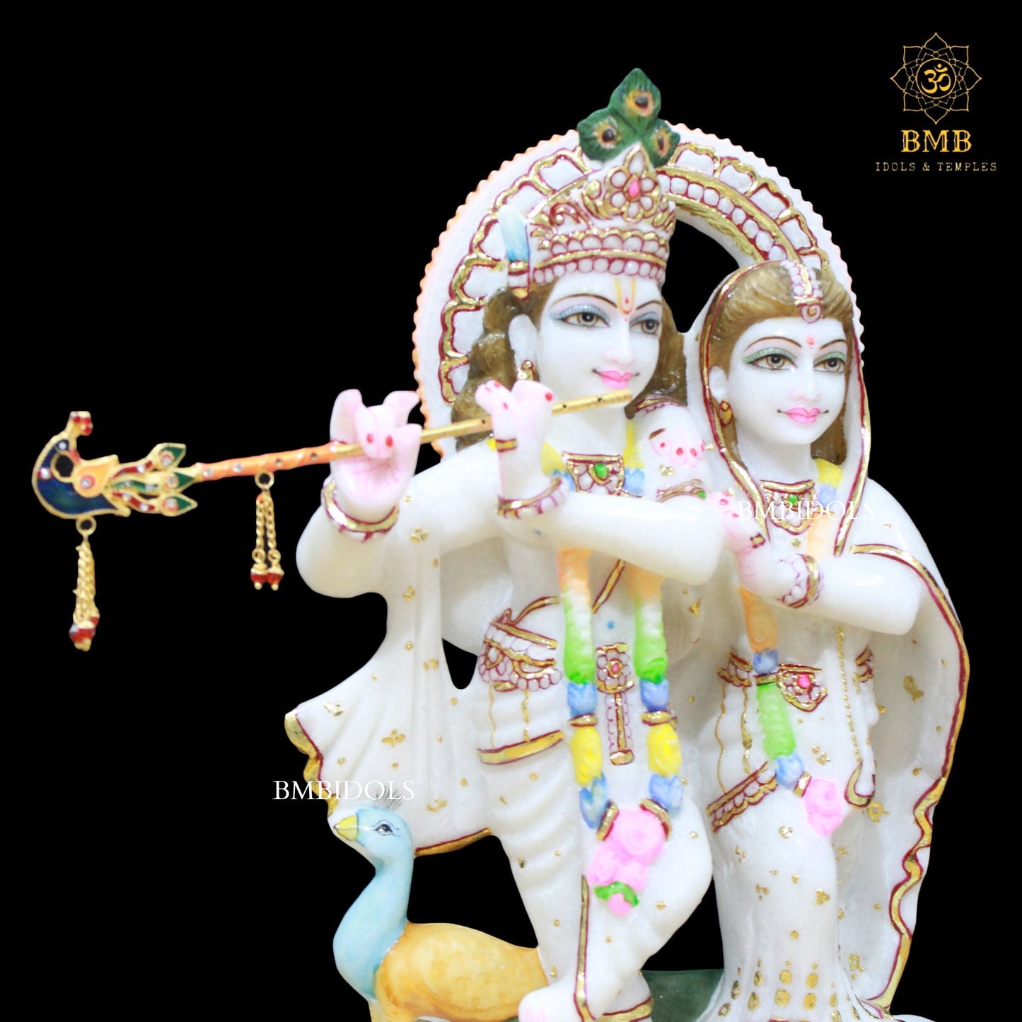 Jugal Radha Krishna Marble murti with Peacock for Homes and Temples