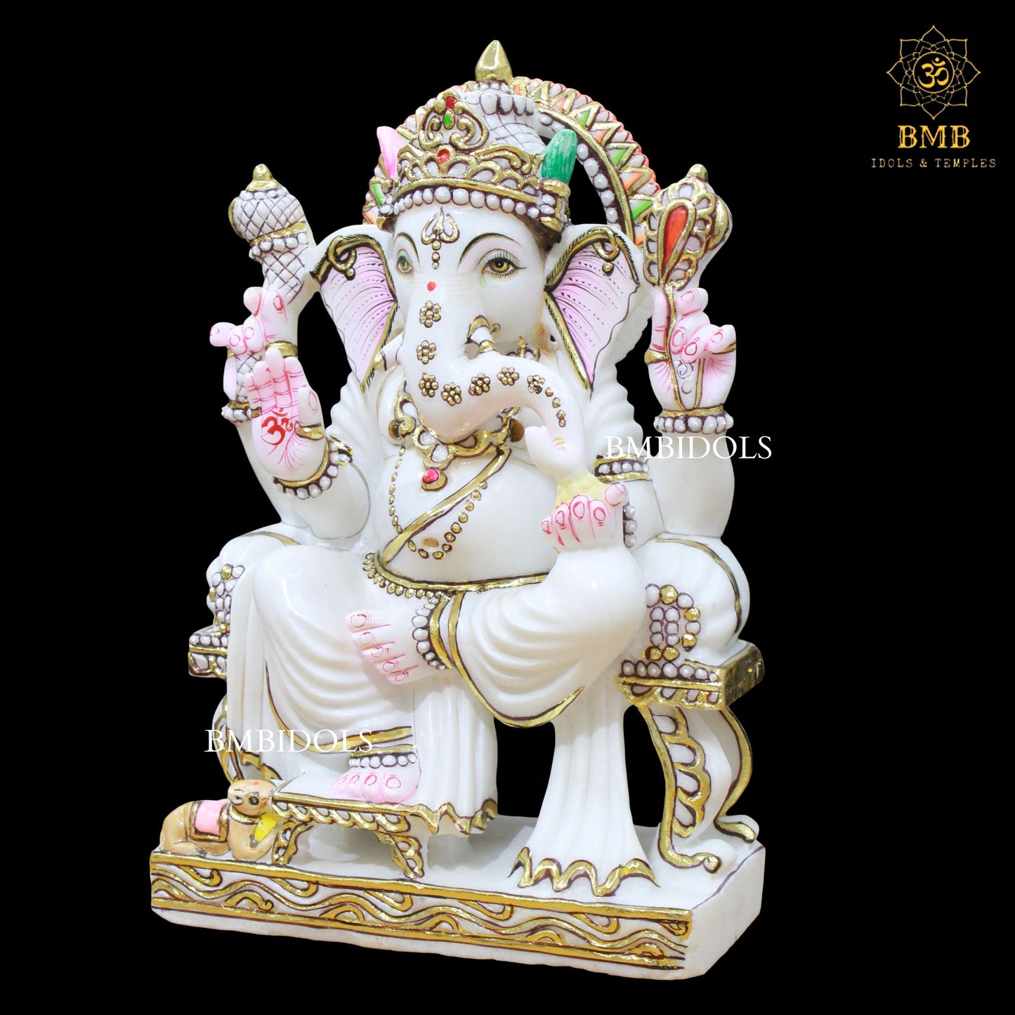 White Marble Ganesh Murti with Four Hands in 15inches