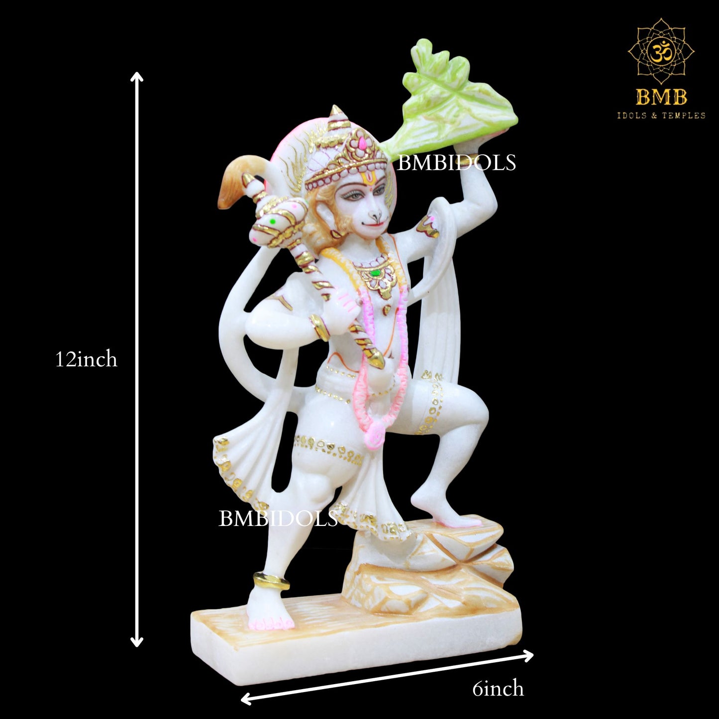 Marble Veer Hanuman Statue carrying Gada in Hand in 12inch