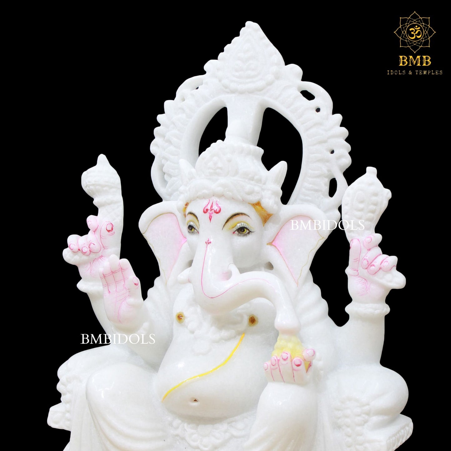 White Double Kiran Marble Ganesh Statue in 15inch with Four Hands