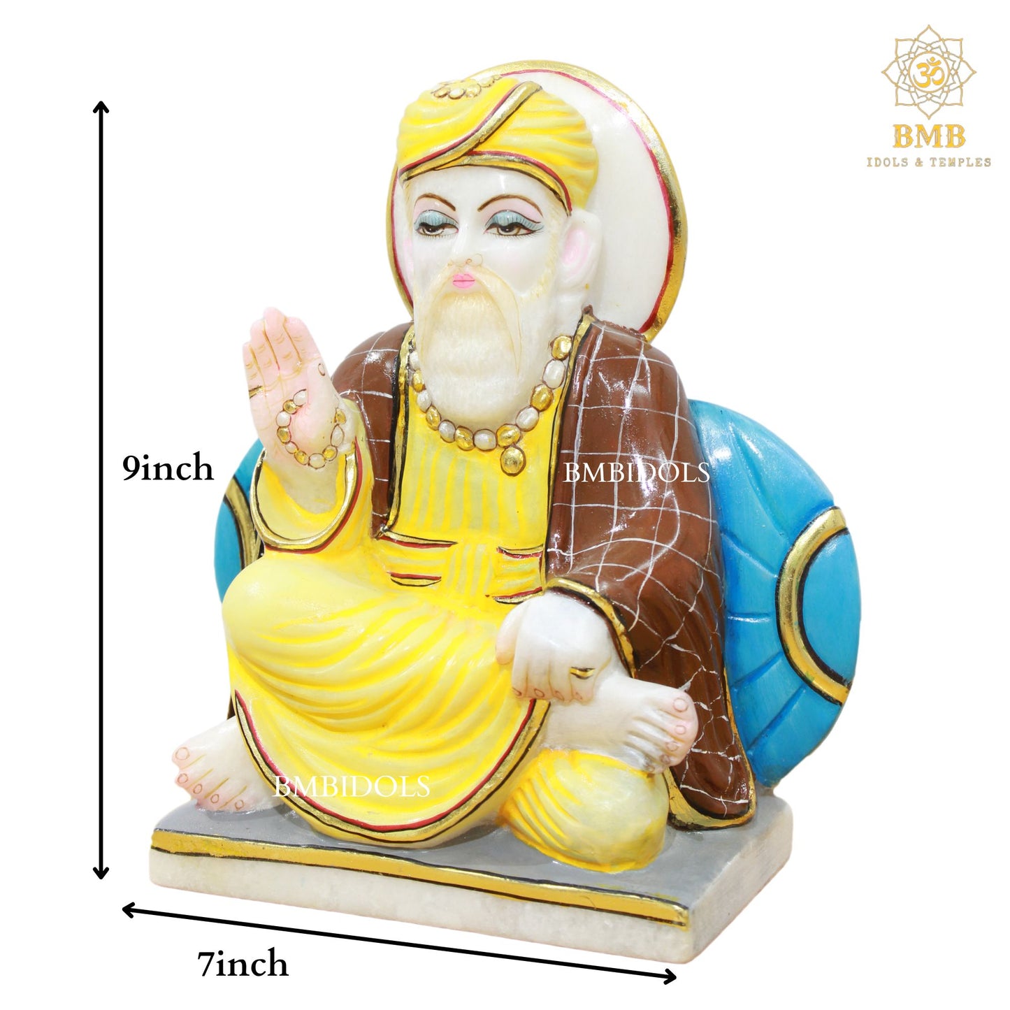 Marble Guru Nanak Murti in Full Coloured Dress in 9inches