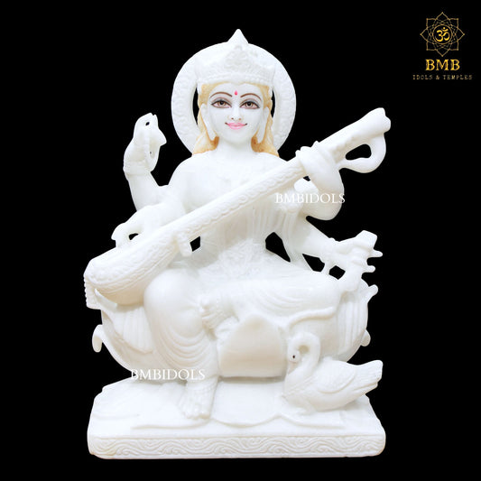 Marble Saraswati Maa Murti in 15inches for Homes and Temples