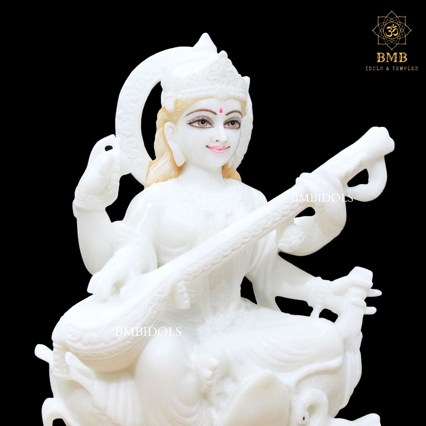 Marble Saraswati Maa Murti in 15inches for Homes and Temples