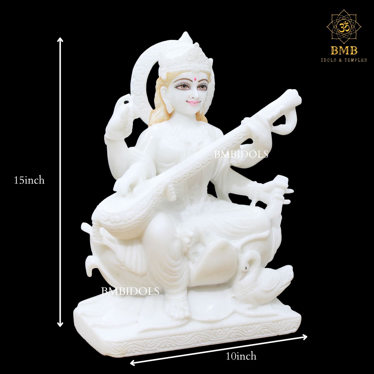 Marble Saraswati Maa Murti in 15inches for Homes and Temples