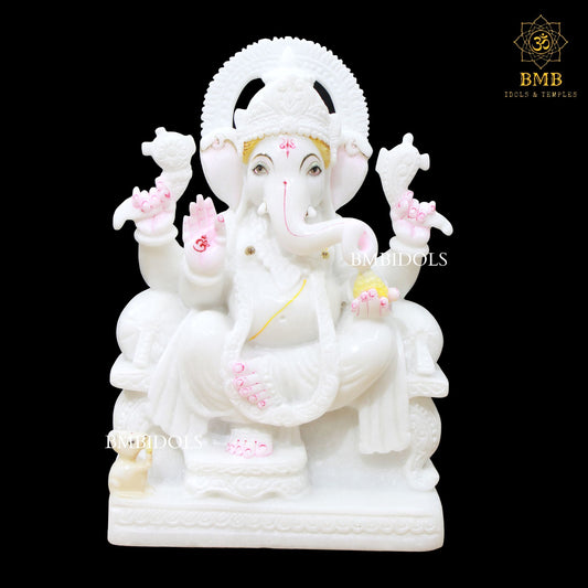 White Marble Ganpati Murti with Double Jewellery in 15inches