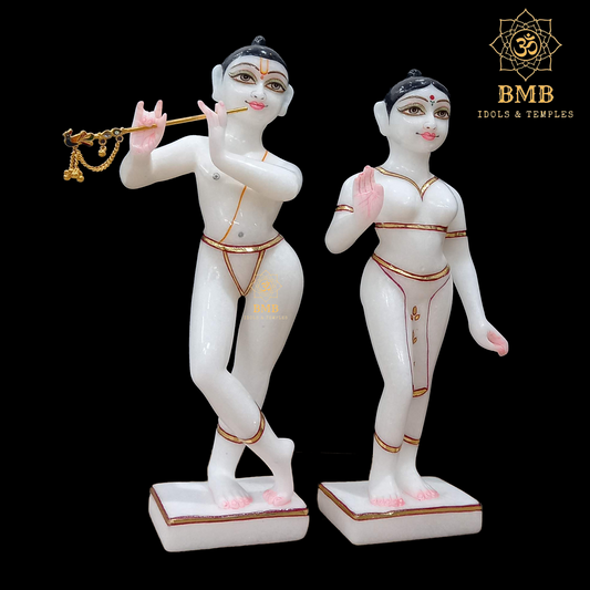 Marble Iskcon Radha Krishna Statue in 12inches in Iskcon Style