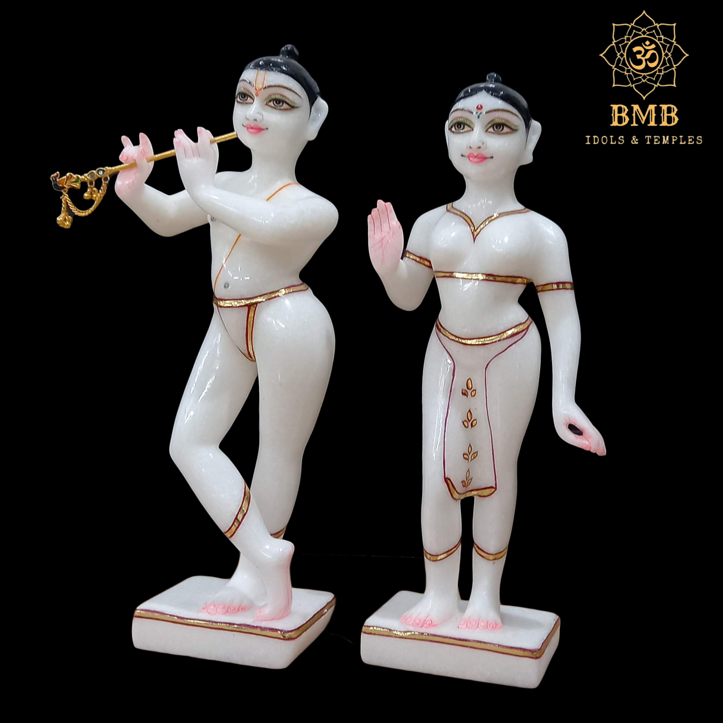 Marble Iskcon Radha Krishna Statue in 12inches in Iskcon Style