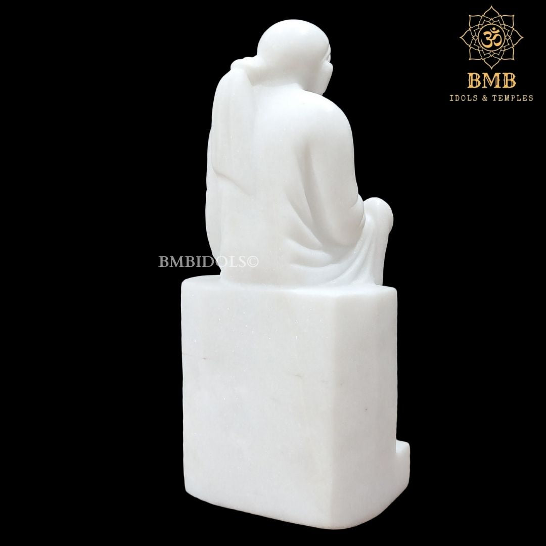 White Marble Shridi Sai Baba Statue sitting on the Singhasan