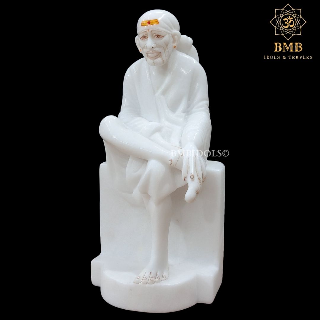 White Marble Shridi Sai Baba Statue sitting on the Singhasan