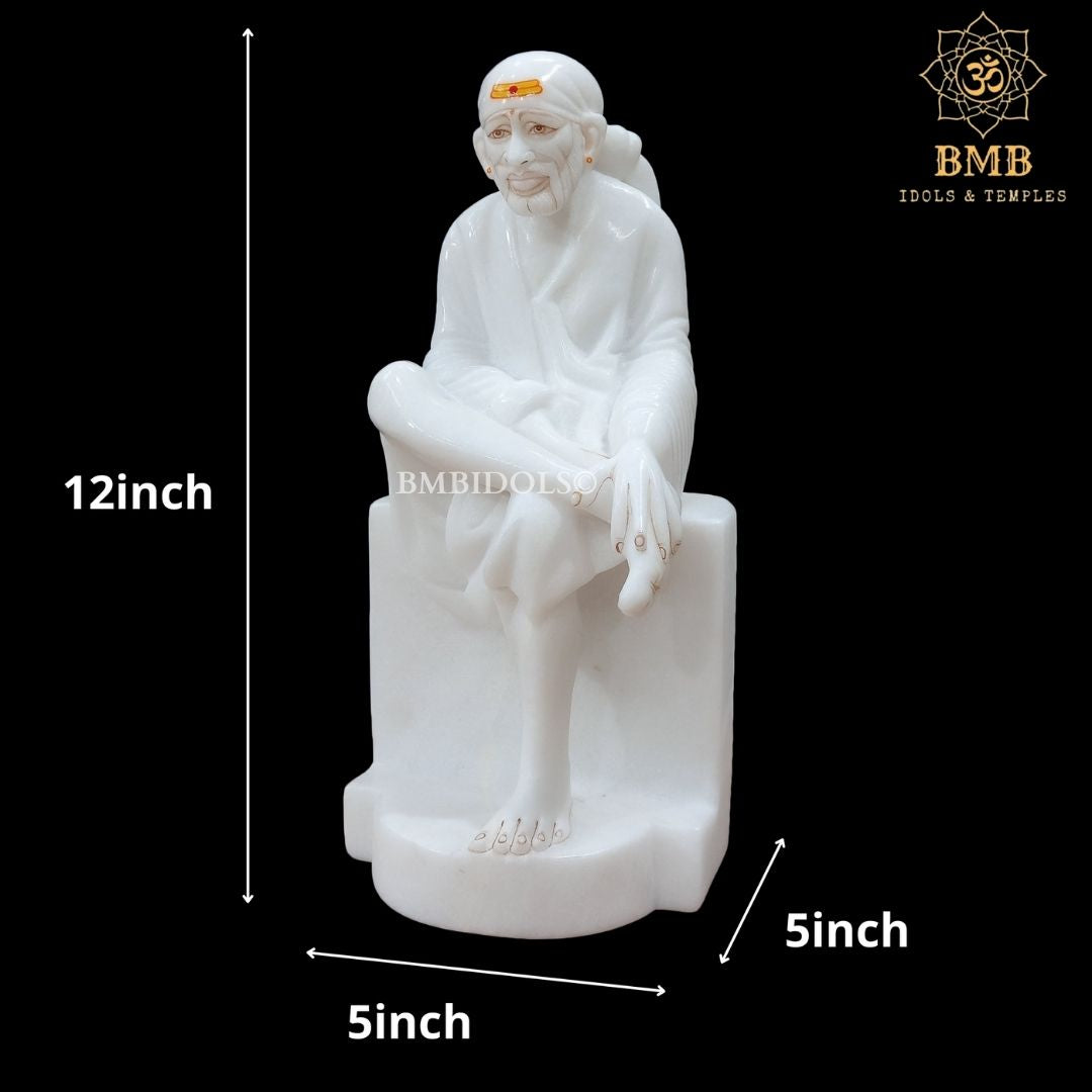 White Marble Shridi Sai Baba Statue sitting on the Singhasan