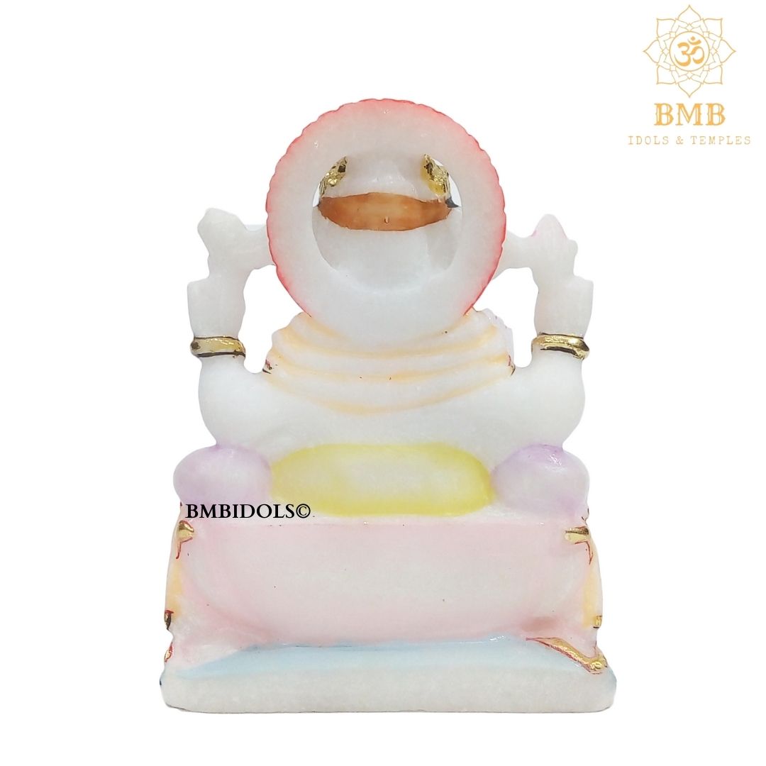 Marble Ganesha Statue sitting on the Lotus in Small size of 6"