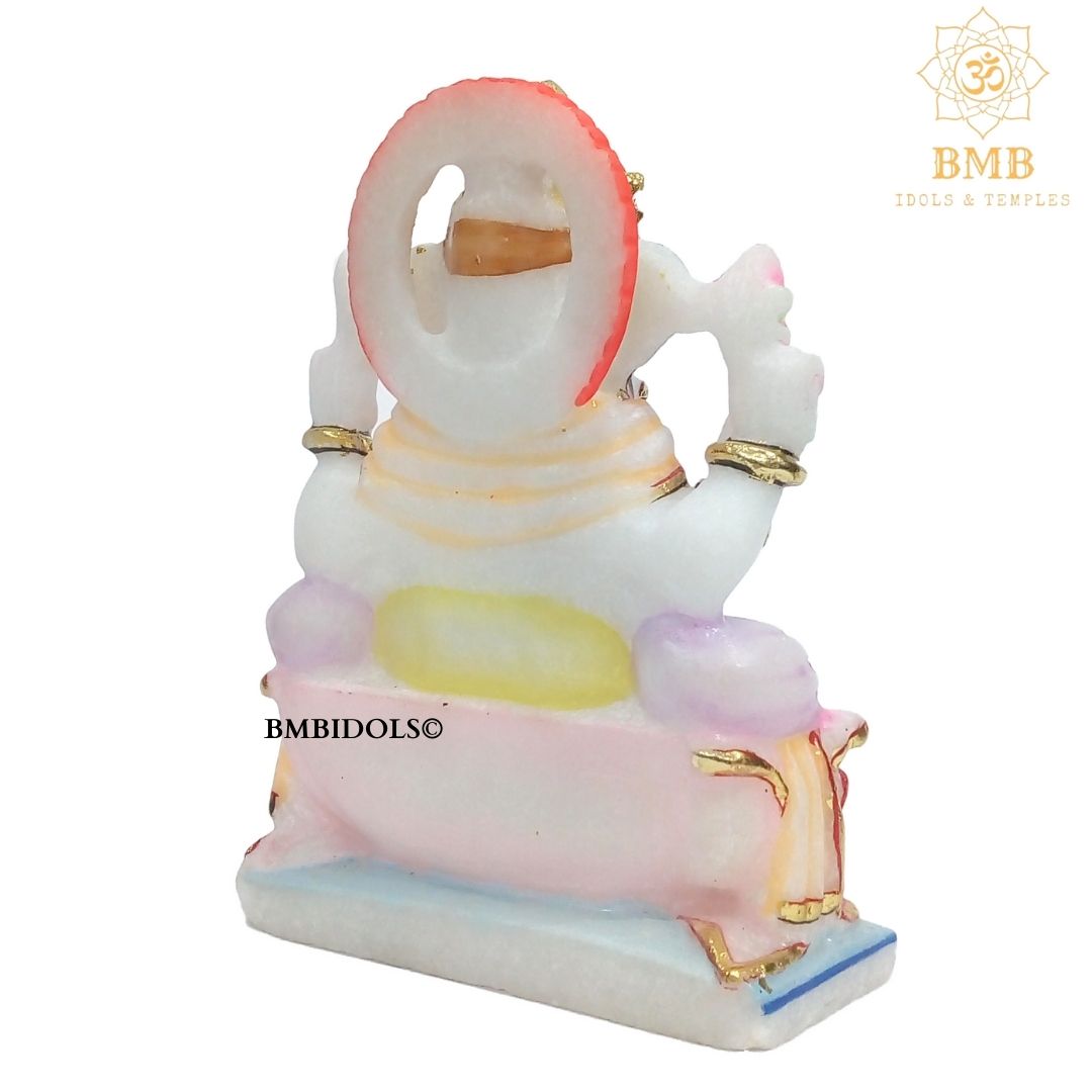 Marble Ganesha Statue sitting on the Lotus in Small size of 6"