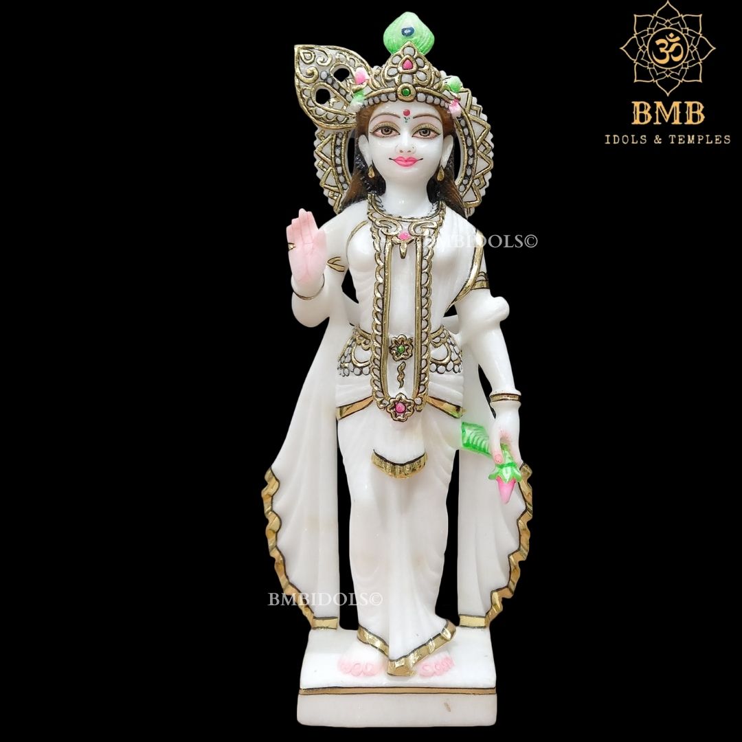 Double Feather Marble Radha Krishna Murti in Standing Posture