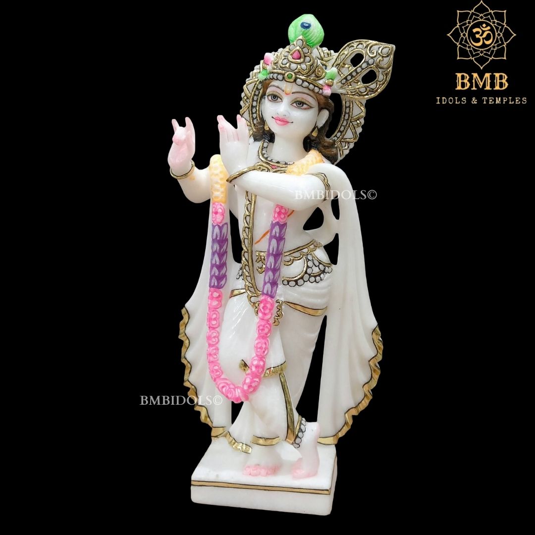 Double Feather Marble Radha Krishna Murti in Standing Posture