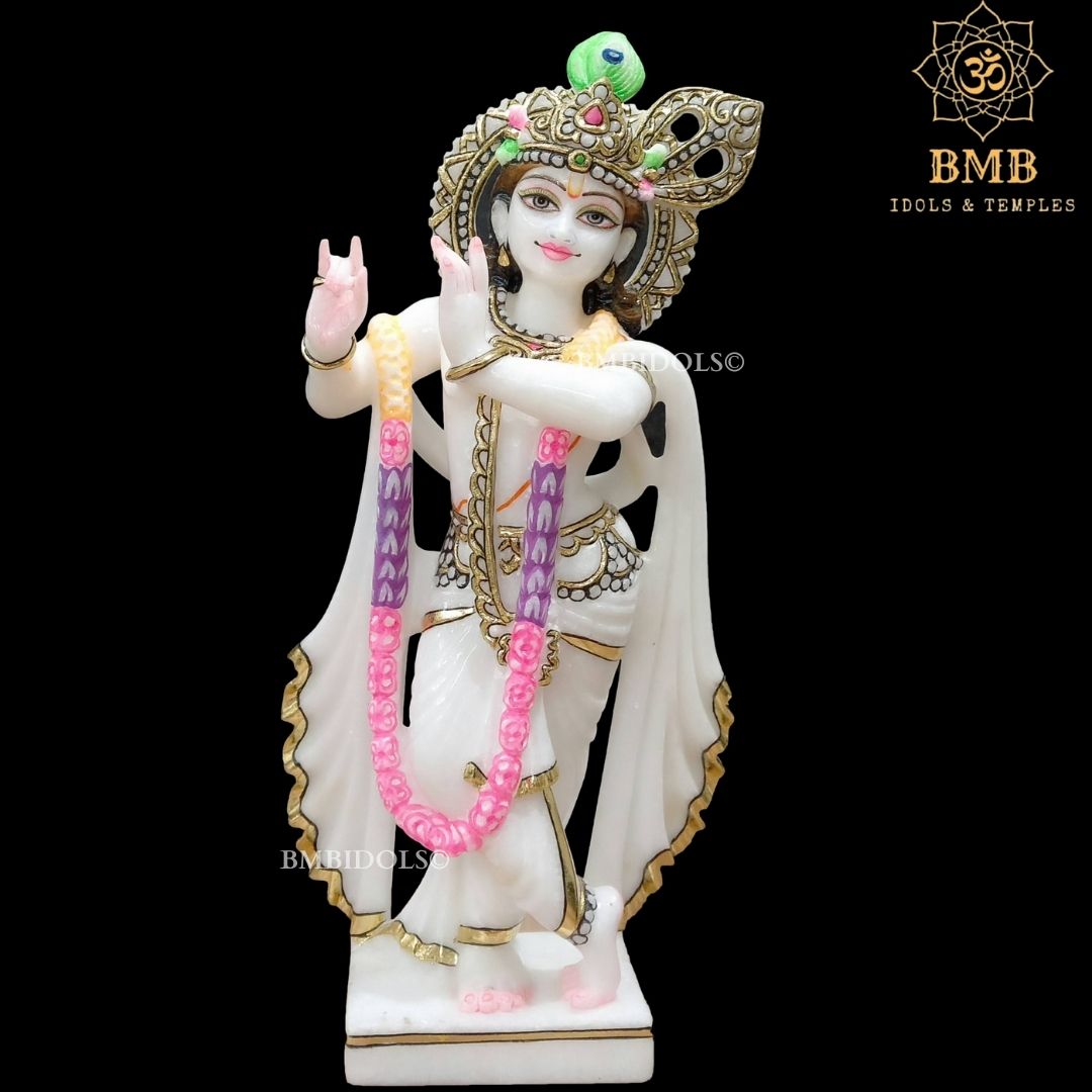 Double Feather Marble Radha Krishna Murti in Standing Posture