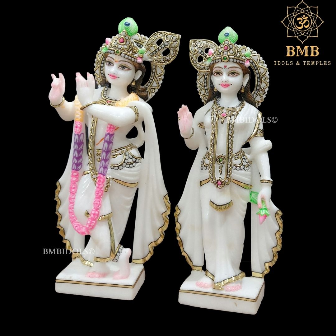 Double Feather Marble Radha Krishna Murti in Standing Posture