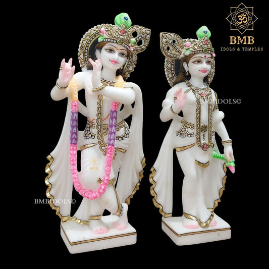 Double Feather Marble Radha Krishna Murti in Standing Posture