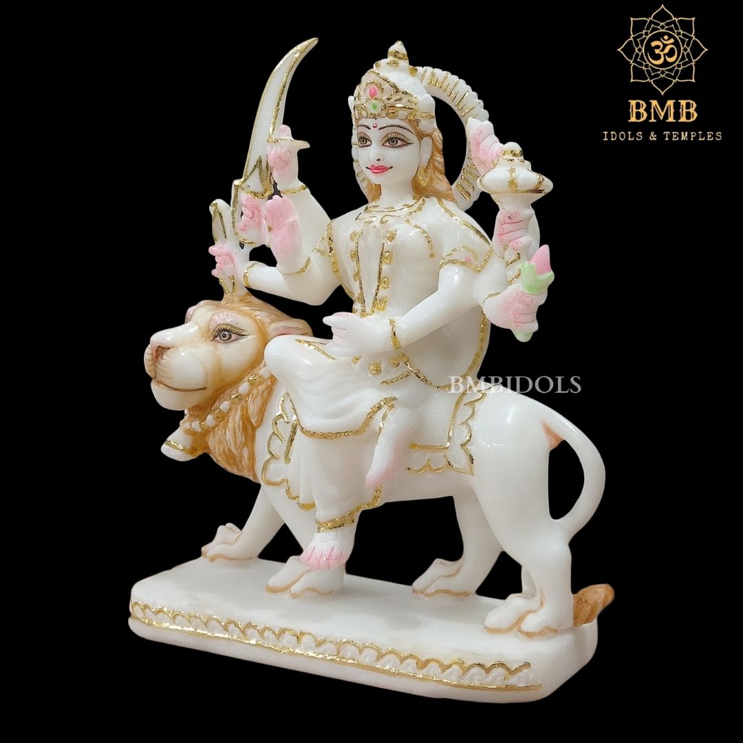 Marble Durga Mata Murti with Goldwork Done in the Durga Statue