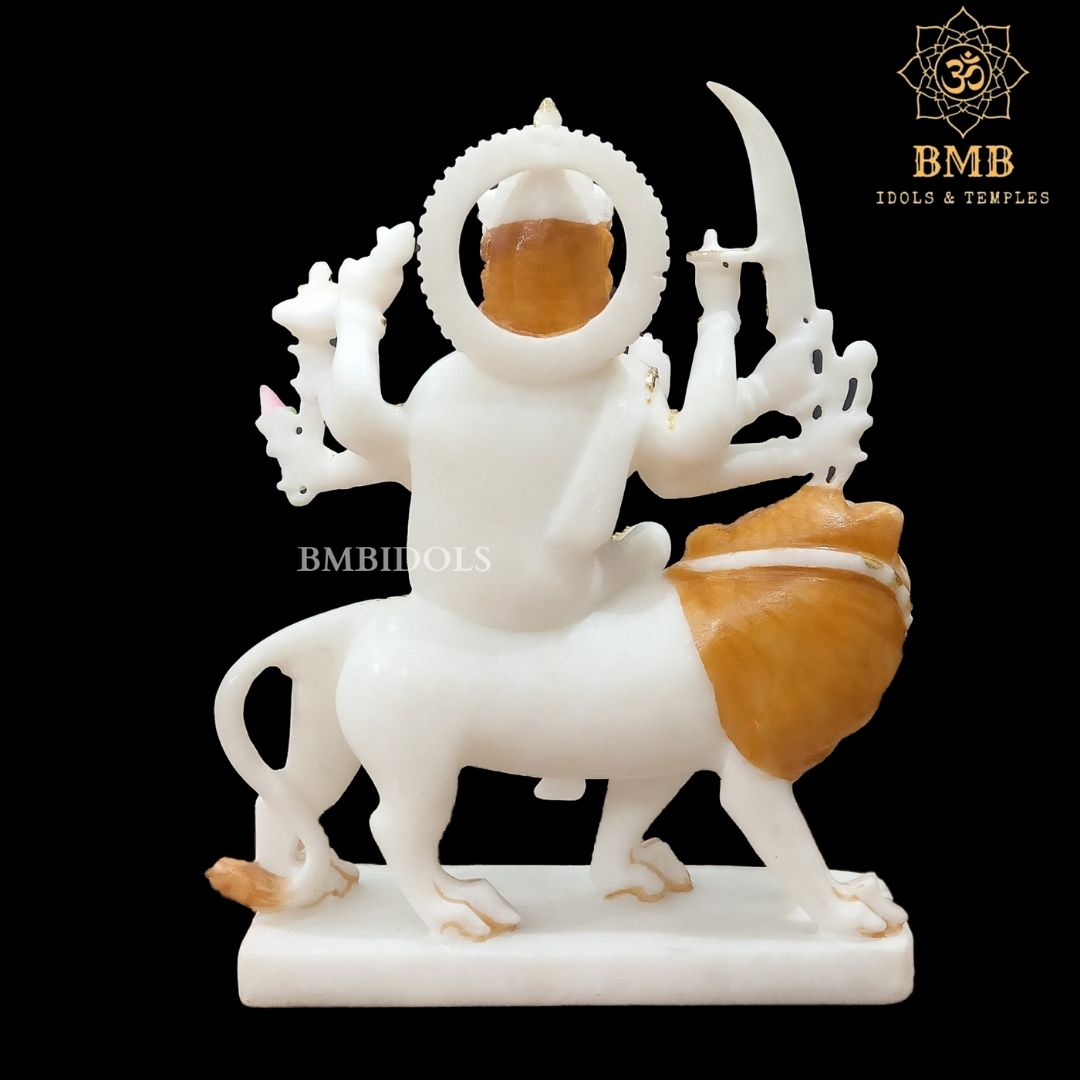 Marble Durga Mata Murti with Goldwork Done in the Durga Statue