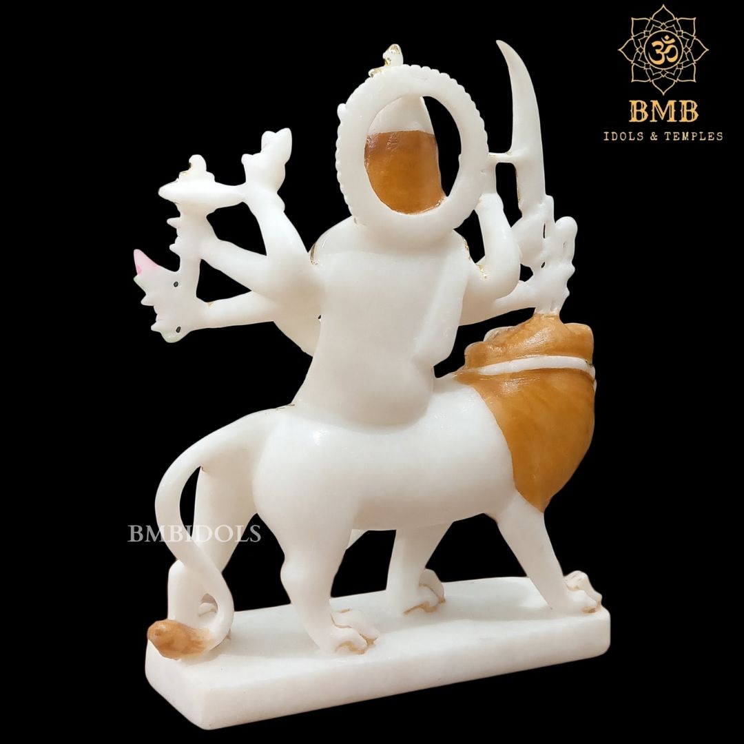 Marble Durga Mata Murti with Goldwork Done in the Durga Statue