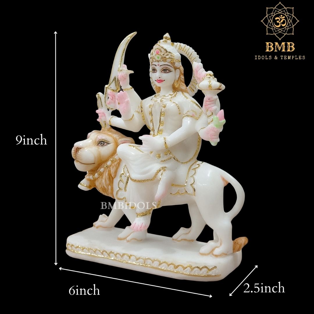 Marble Durga Mata Murti with Goldwork Done in the Durga Statue