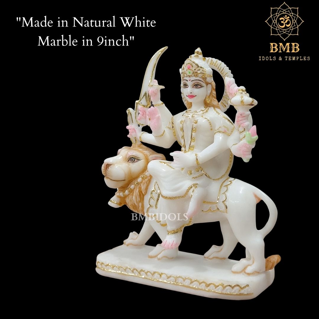 Marble Durga Mata Murti with Goldwork Done in the Durga Statue