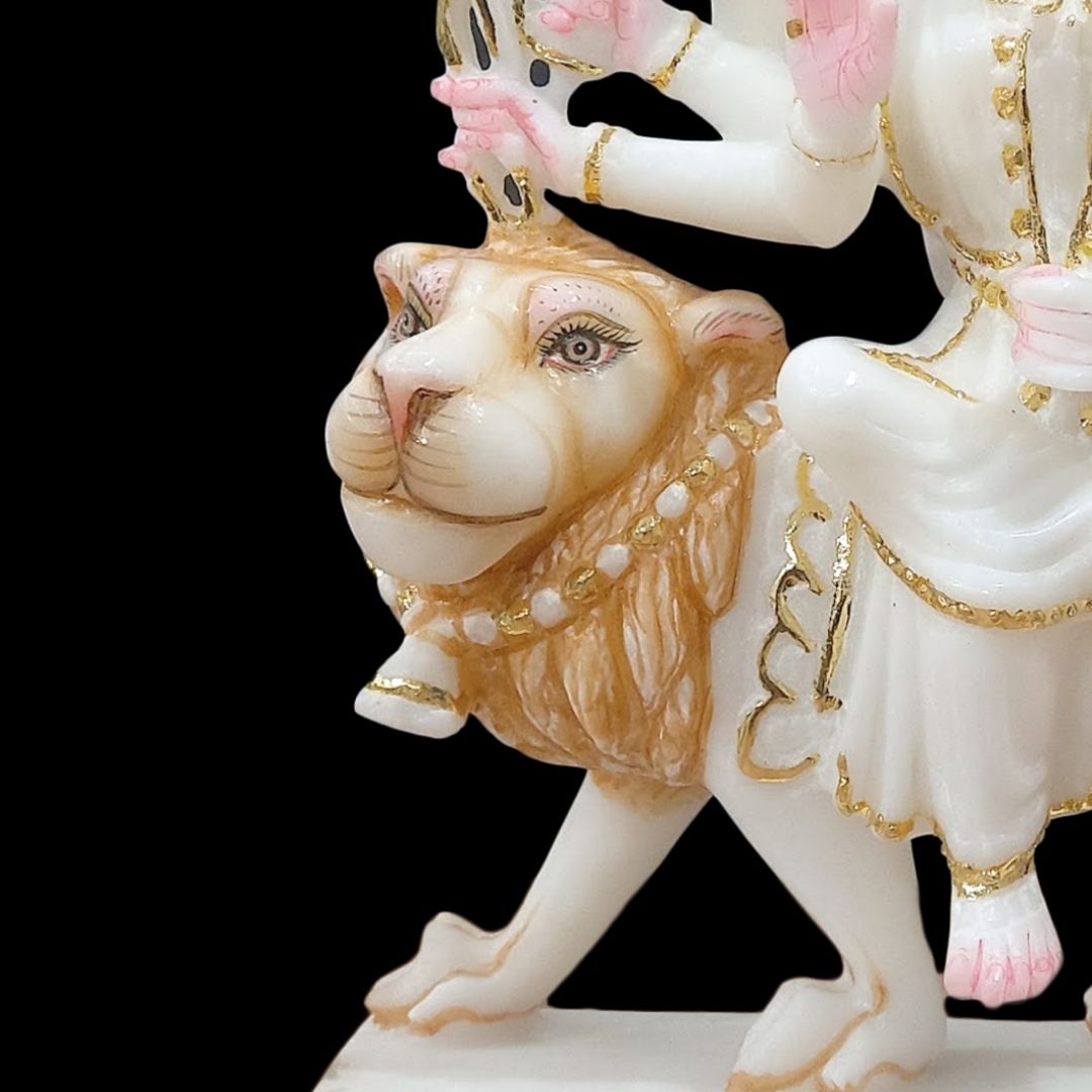 Marble Durga Mata Murti with Goldwork Done in the Durga Statue