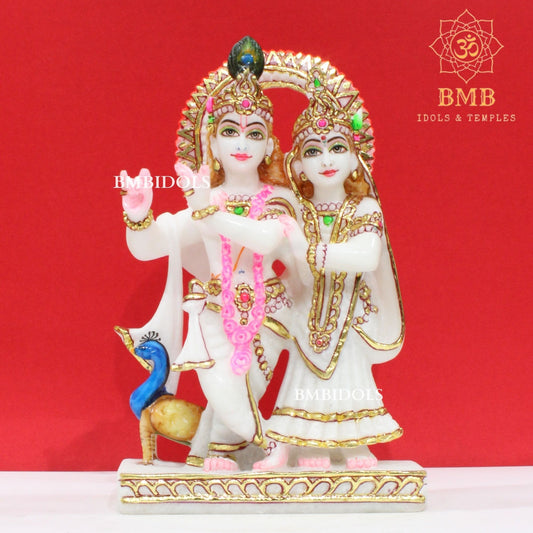 Marble Jugal Radha Krishna Statue in Makrana Marble in 9inches