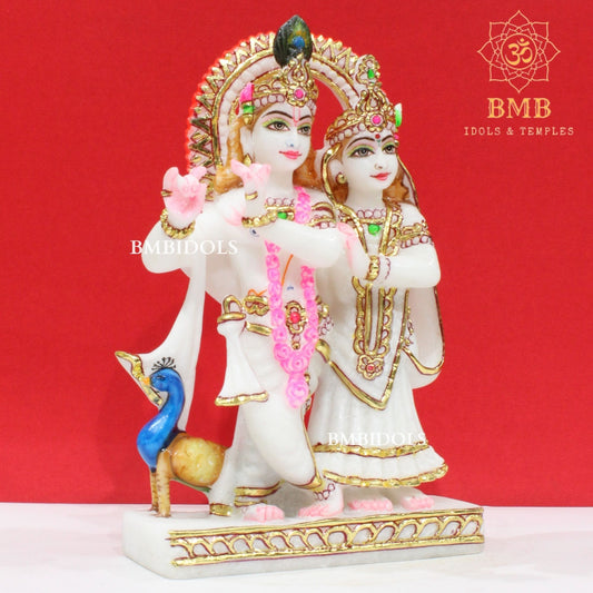 Marble Jugal Radha Krishna Statue in Makrana Marble in 9inches