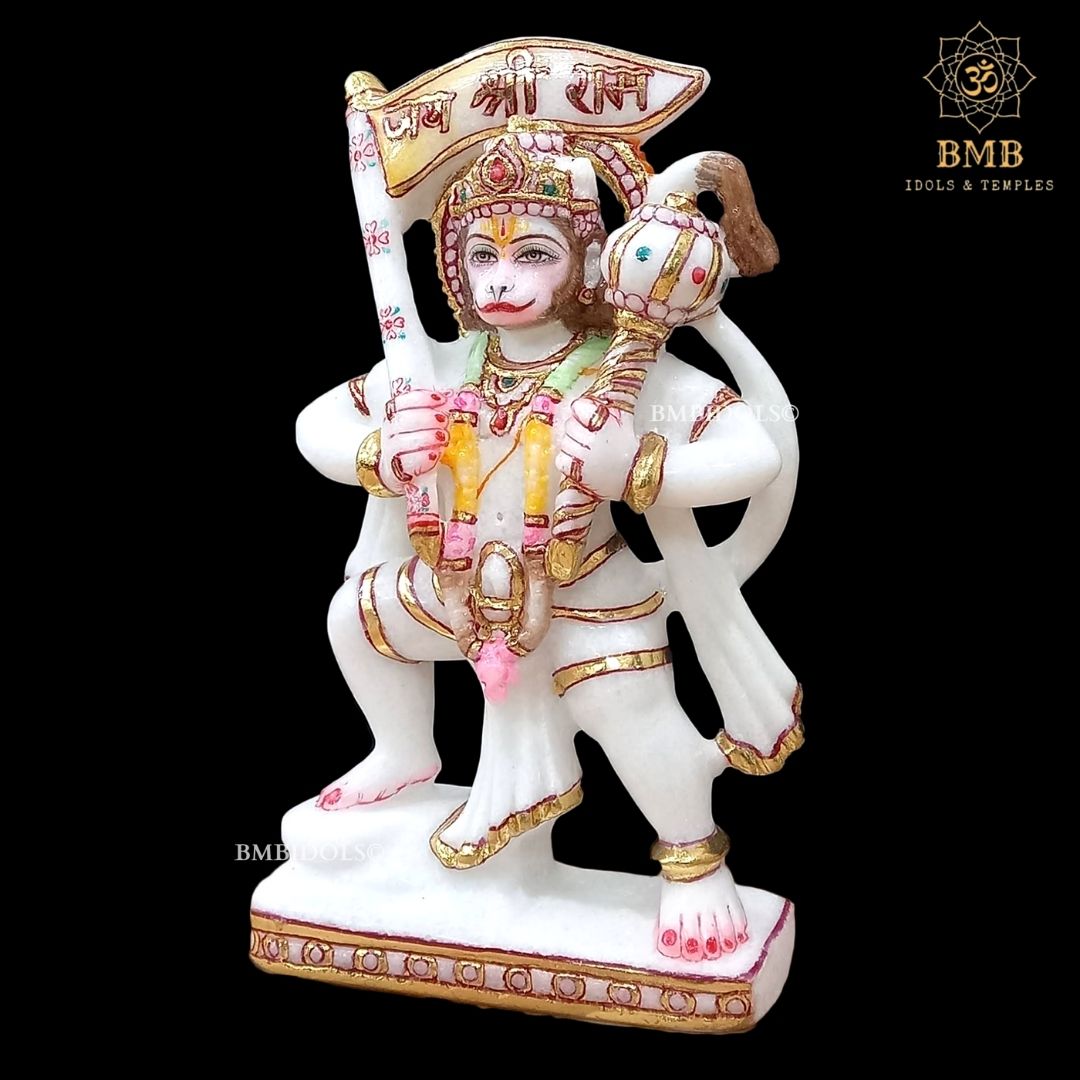 Preorder Marble Hanuman Statue carrying Flag in Hand of Jai Shri Ram