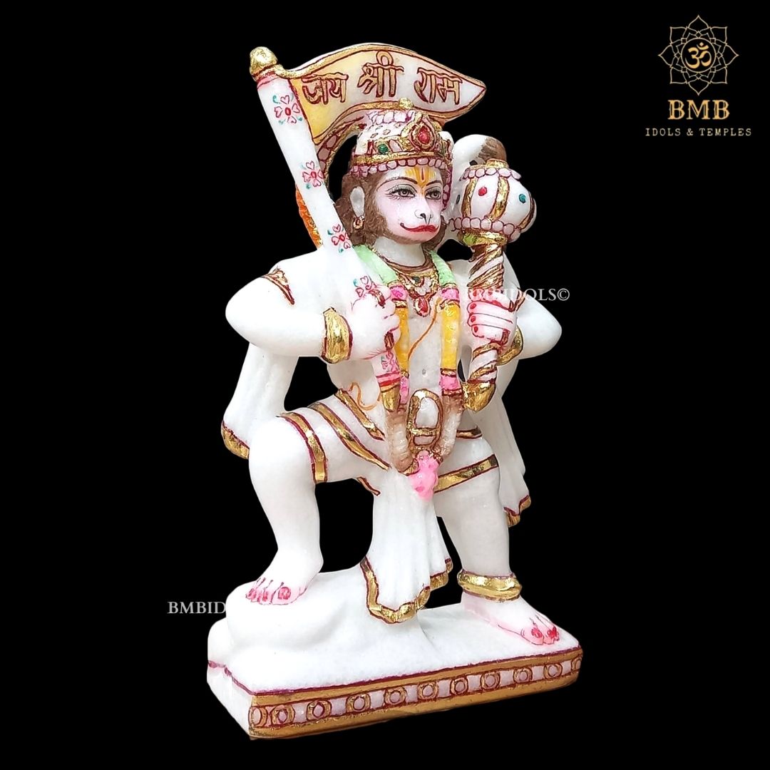 Preorder Marble Hanuman Statue carrying Flag in Hand of Jai Shri Ram