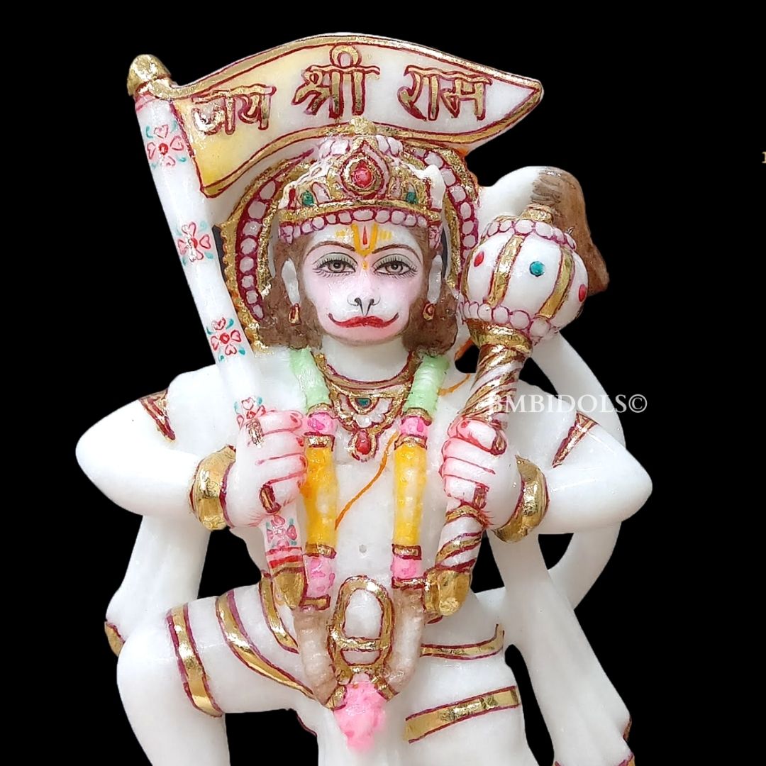 Preorder Marble Hanuman Statue carrying Flag in Hand of Jai Shri Ram