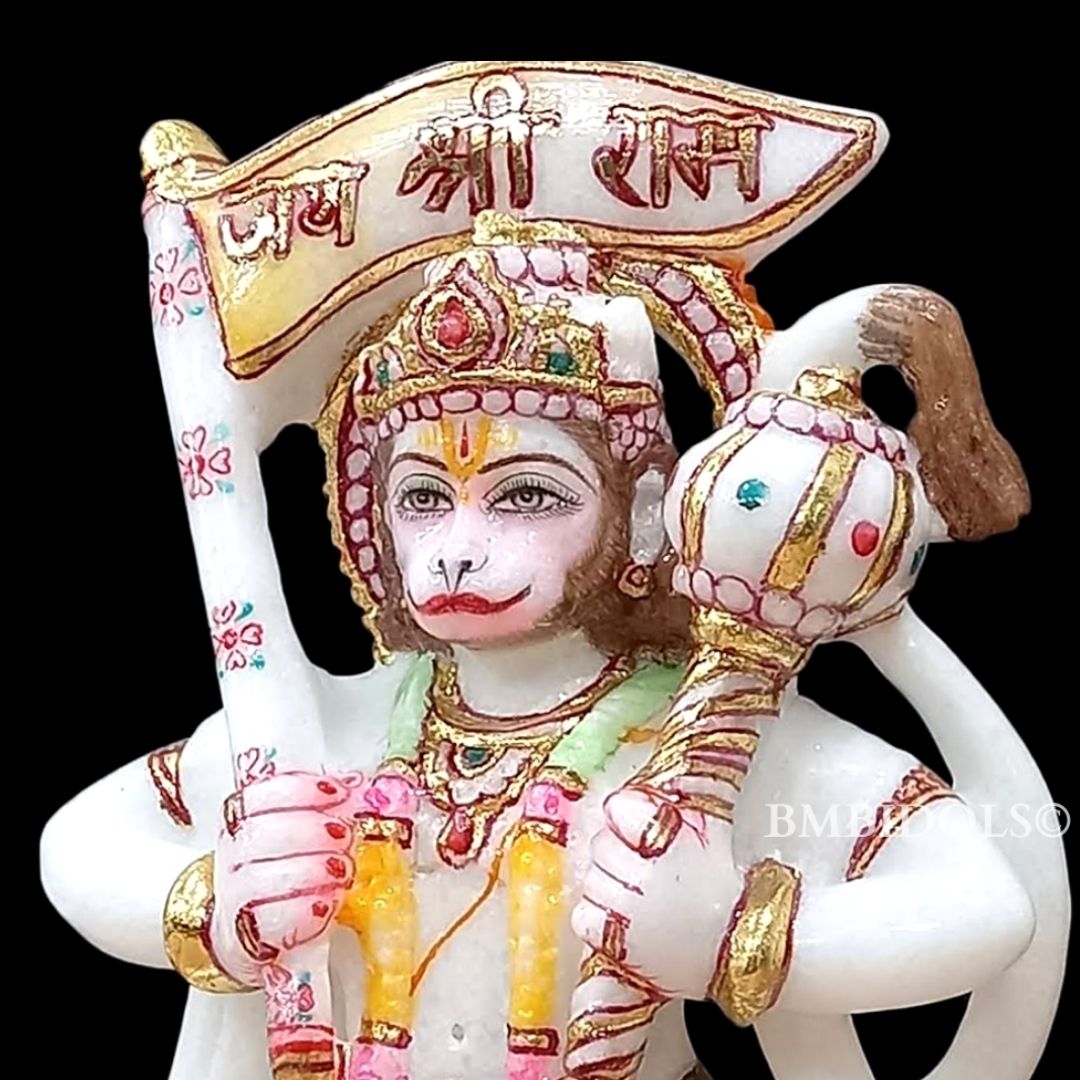 Preorder Marble Hanuman Statue carrying Flag in Hand of Jai Shri Ram