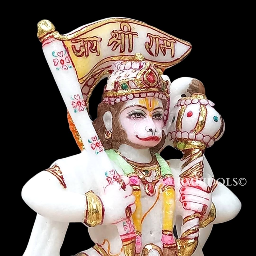 Preorder Marble Hanuman Statue carrying Flag in Hand of Jai Shri Ram