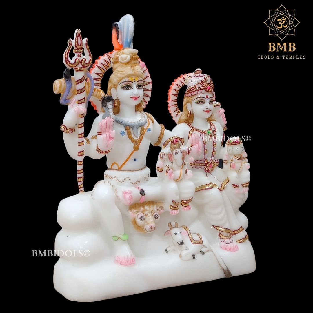Makrana Marble Shiv Parivar Murti with Ganesh and Kartikeya in 9inch