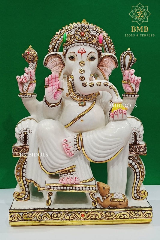 Marble Ganesh Statue made in Makrana Marble in 18inches