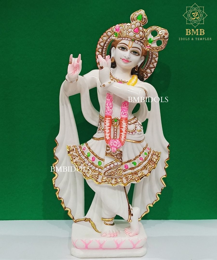 Double Feather Marble Radha Krishna Statue made in Makrana Marble in 18inches
