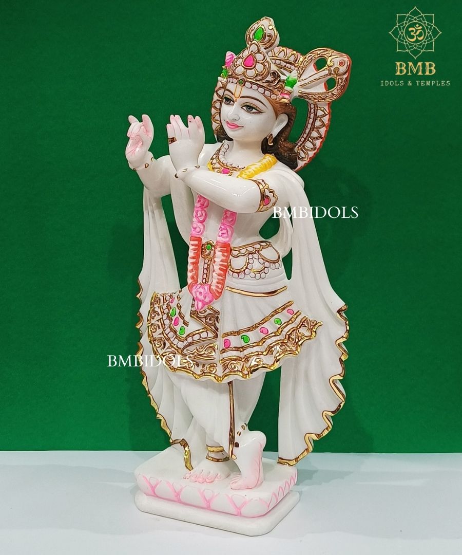 Double Feather Marble Radha Krishna Statue made in Makrana Marble in 18inches