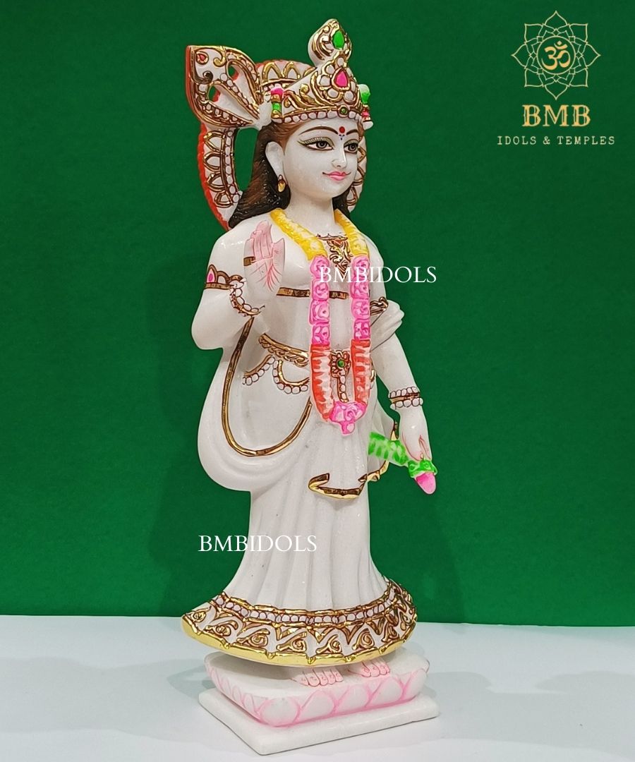 Double Feather Marble Radha Krishna Statue made in Makrana Marble in 18inches
