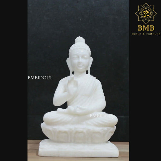 Antique Lotus Buddha Statue made in Makrana Marble in 12inch