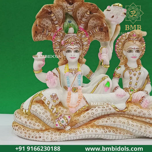 Marble Lakshmi Narayan Murti made White Makrana Marble in 9inches