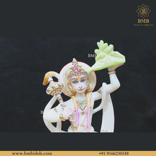 Marble Veer Hanuman Statue carrying Gada in Hand in 12inch