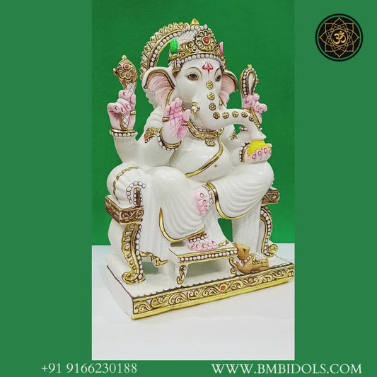 Marble Ganesh Statue made in Makrana Marble in 18inches