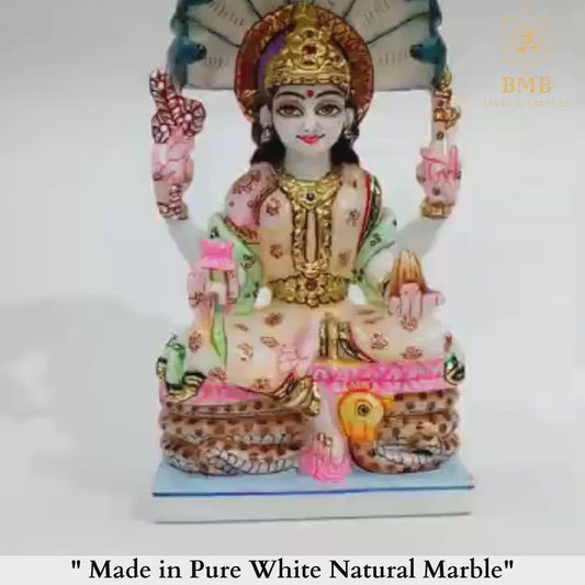 Marble Padmavati Mata Murti made in Natural Makrana Marble in 9inch