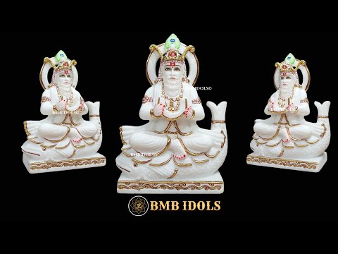 Marble Jhulelal Bhagwan Murti in White Makrana Marble in 12inches