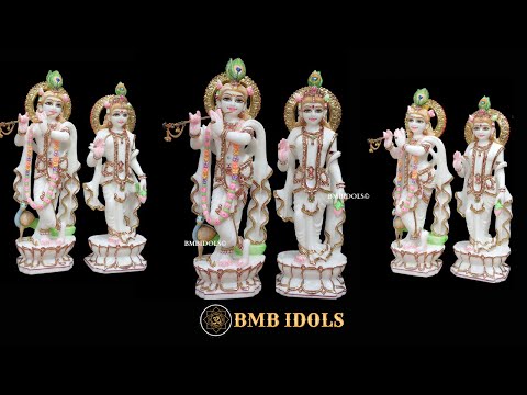 Marble Radha Krishna Murti Standing on Lotus Flower made in 15inches