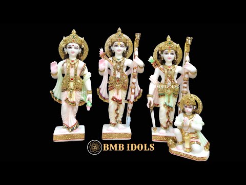 Marble Ram Darbar Statue made in Makrana Marble in 18inches with Ram Lakshman and Sita