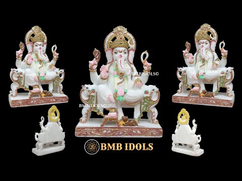 White Marble Ganesh Statue in ashirwad posture in 12inch