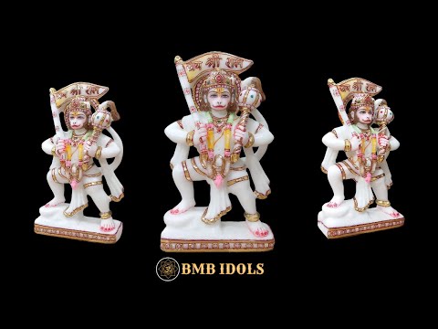 Preorder Marble Hanuman Statue carrying Flag in Hand of Jai Shri Ram