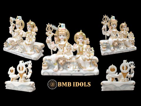 Marble Shiv Parivar Statue made in 11 inches with Ganesh ji and Murugan Ji sitting